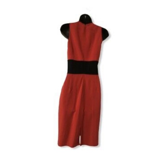 Michael Kors Red Virgin Wool Pencil Dress Black Waist Band Detail Back Slit - Picture 4 of 8